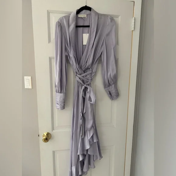 NWT medium / AUS 2 Zimmerman Silk Purple Wrap Dress Midi - Picture 5 of 15